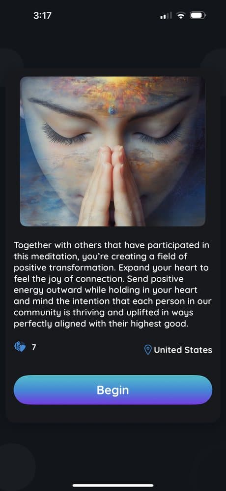 ALLTRUEistic guided meditation screen for a shared group intention